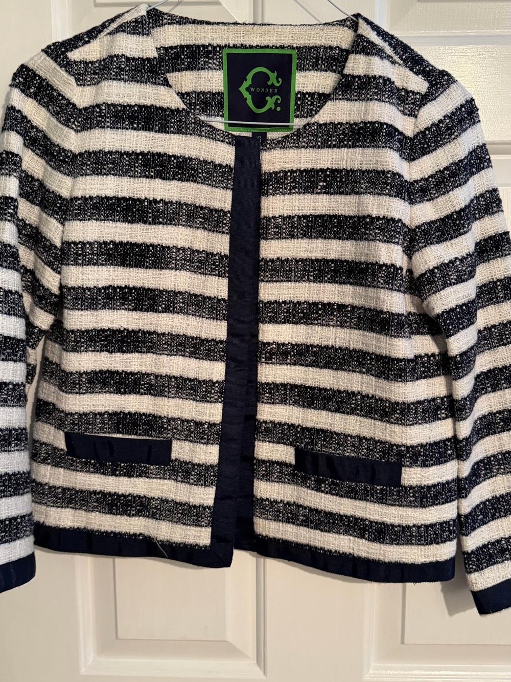 C Wonder Striped Tweed Jacket in Navy and White